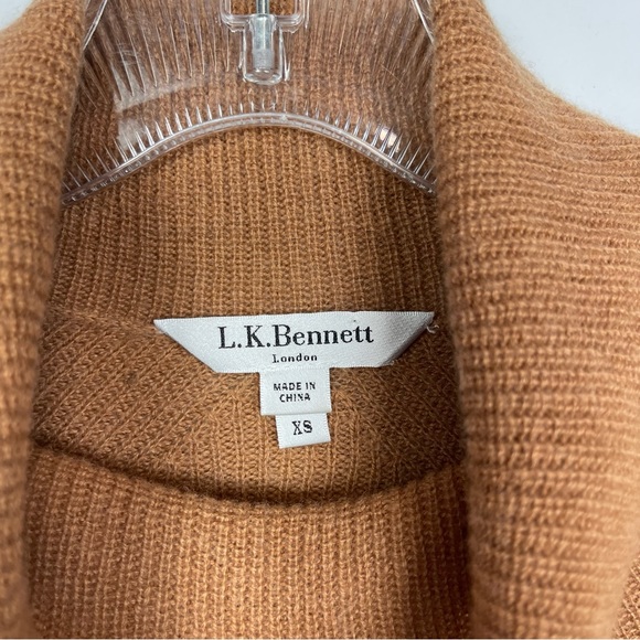 LK Bennett Lulumay Camel Tan Turtleneck Wool Cashmere Jumper Ribbed Sweater XS - Picture 4 of 16